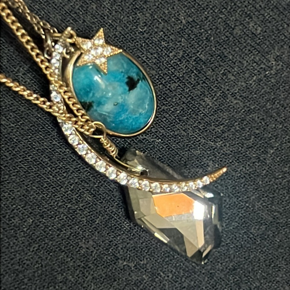 Bundle of 2 Necklaces with Pendants:  Blue Stone and Christal Gold Tone Chains
